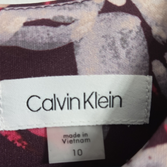 Calvin Klein Burgundy and Cream Floral Midi Dress - Picture 2 of 3